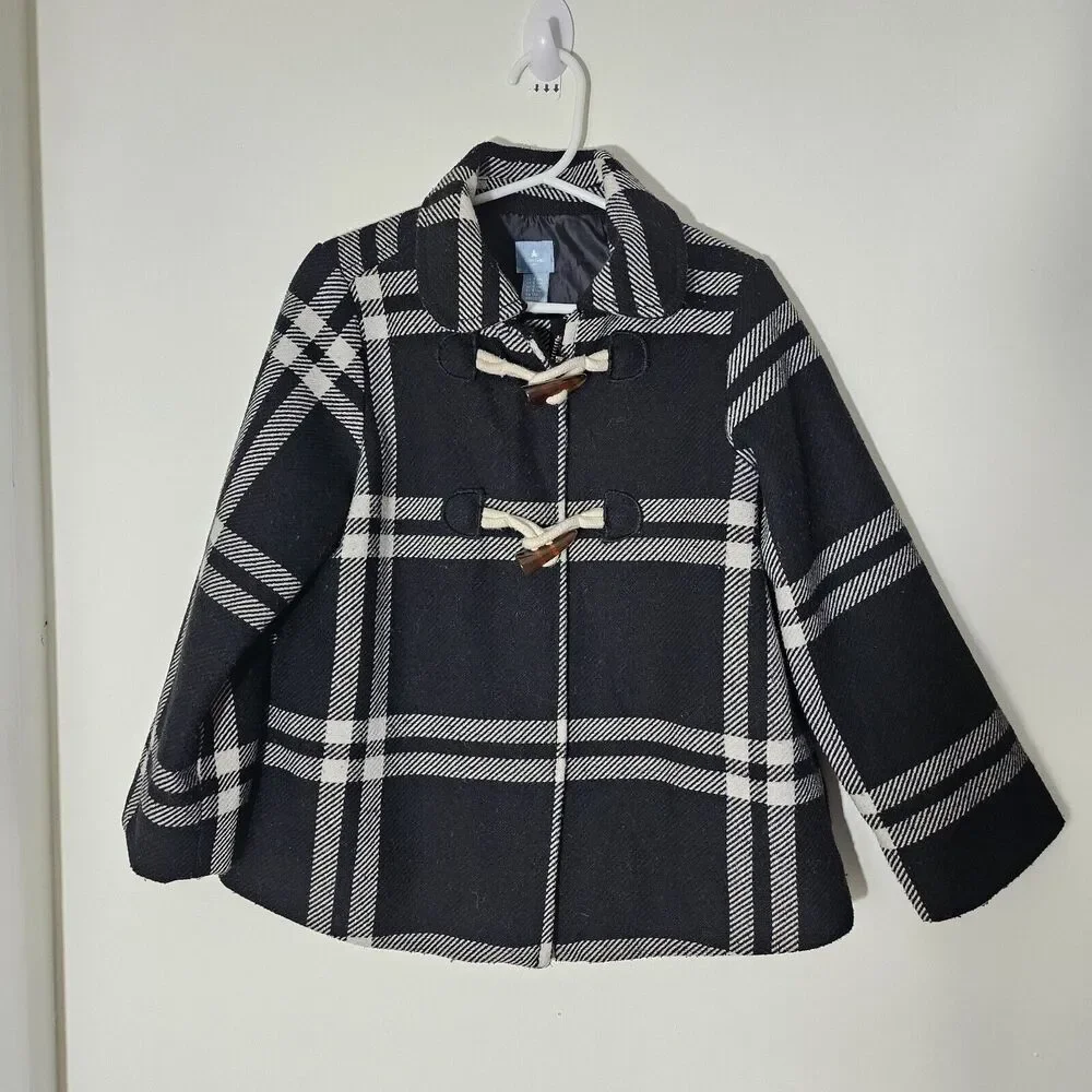 Gap Girls Checked Wool Blend Toggle Coat new size 5 EUC